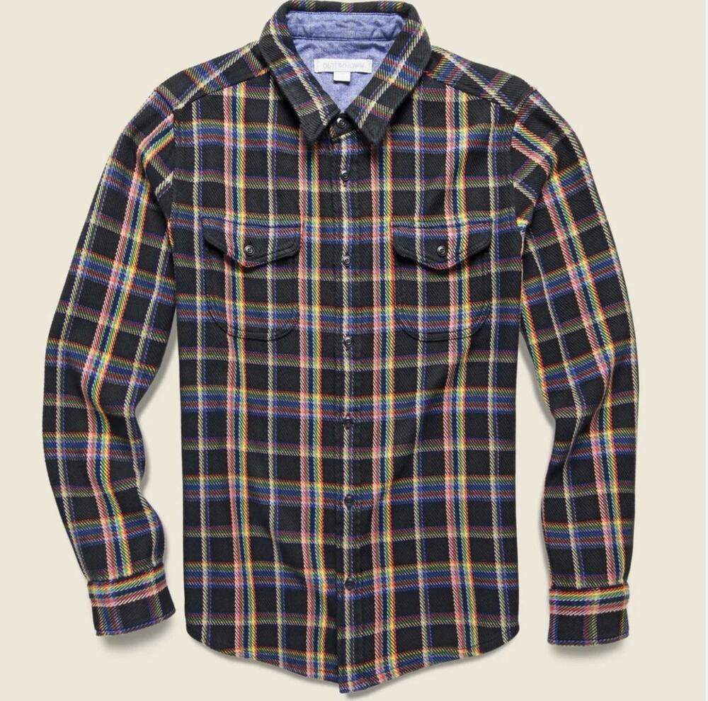 Outerknown Blanket Shirt Organic Cotton Flannel True Black Plaid Small NWT
